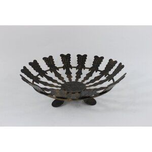 Vintage Spanish Hammered Metal Pedestal Bowl | Made in Spain | Brutalist Style D